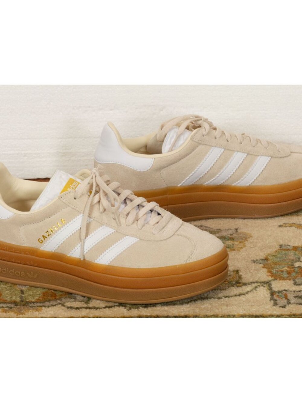 ADIDAS SAMBAE SNEAKERS  SUEDE IVORY WITH WHITE STRIPES SIZE 7 - Picture 4 of 8